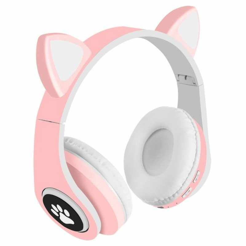 Høretelefoner med katteører og LED lys – Pink