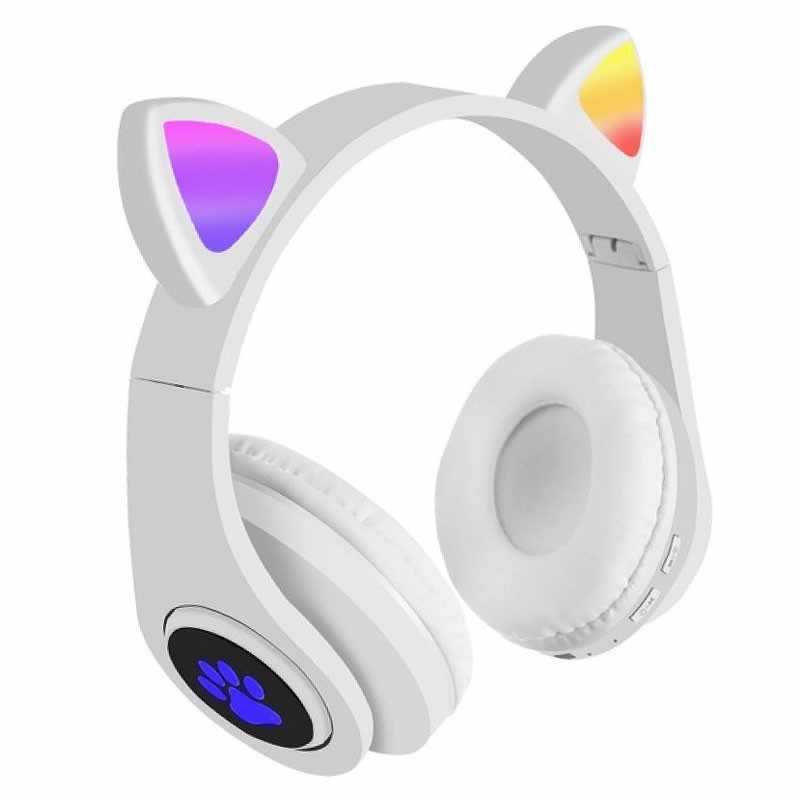 Høretelefoner med katteører og LED lys – Hvid