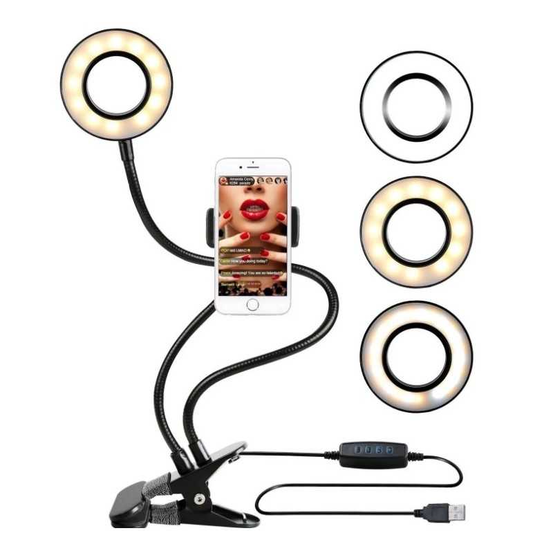 Fleksibel Selfie Ring lys med telefonholder
