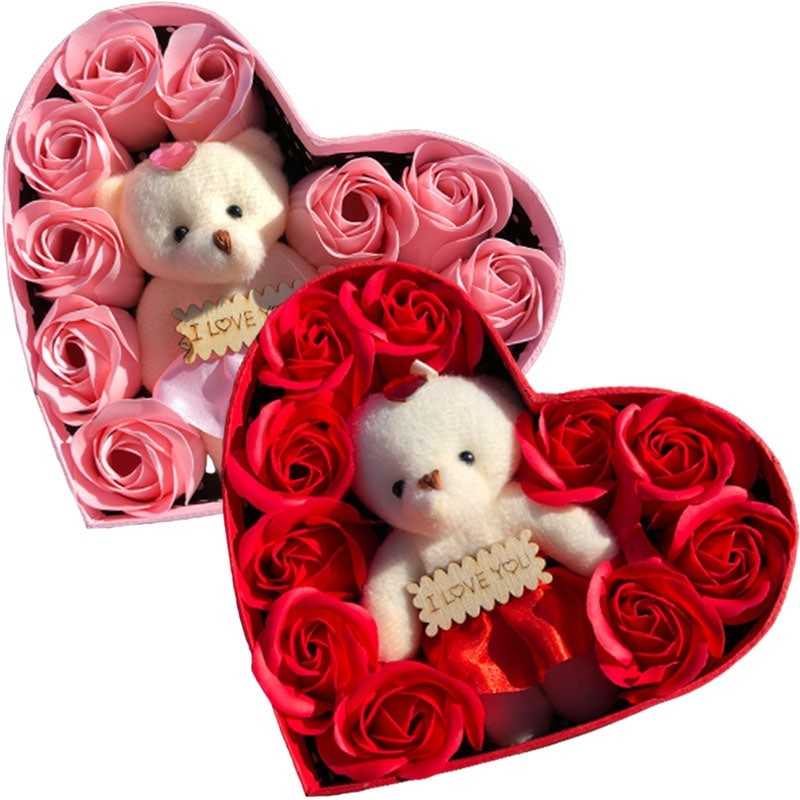 Hjerteæske med roser og bamse - Valentinsdag - 1