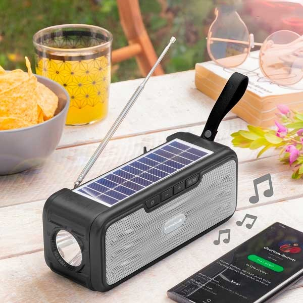 Trådløs Radio/højttaler Med Solceller Og Lygte Nødradio