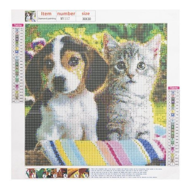 Hund og kat motiv 5D Diamond paint - 30 x 30 cm