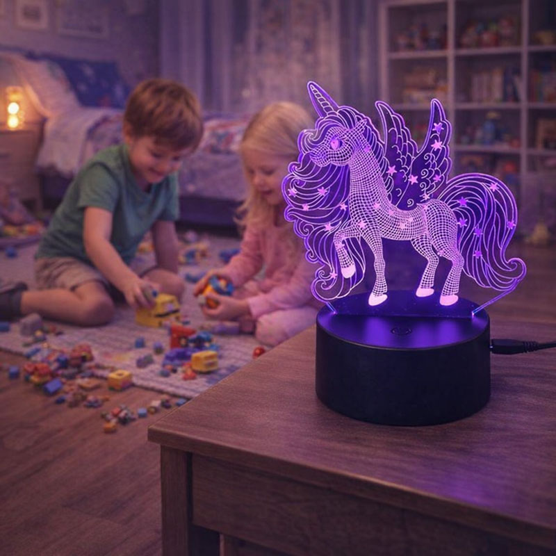 Enhjørning 3D lampe
