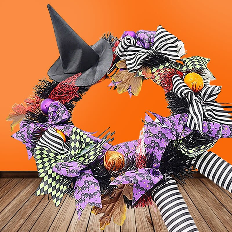 Halloween dørpynt med heks og sløjfer