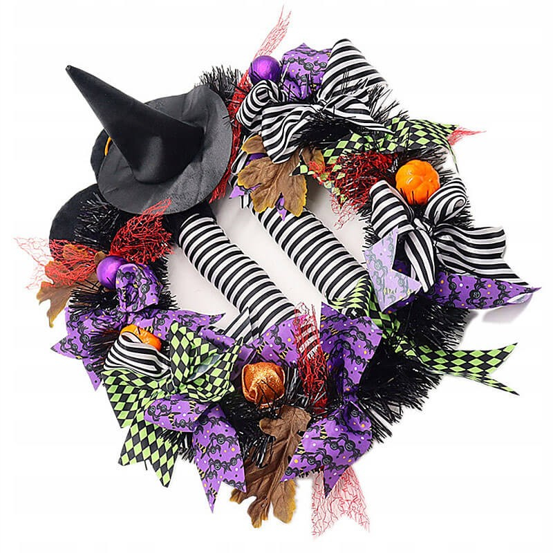 Halloween dørpynt med heks og sløjfer