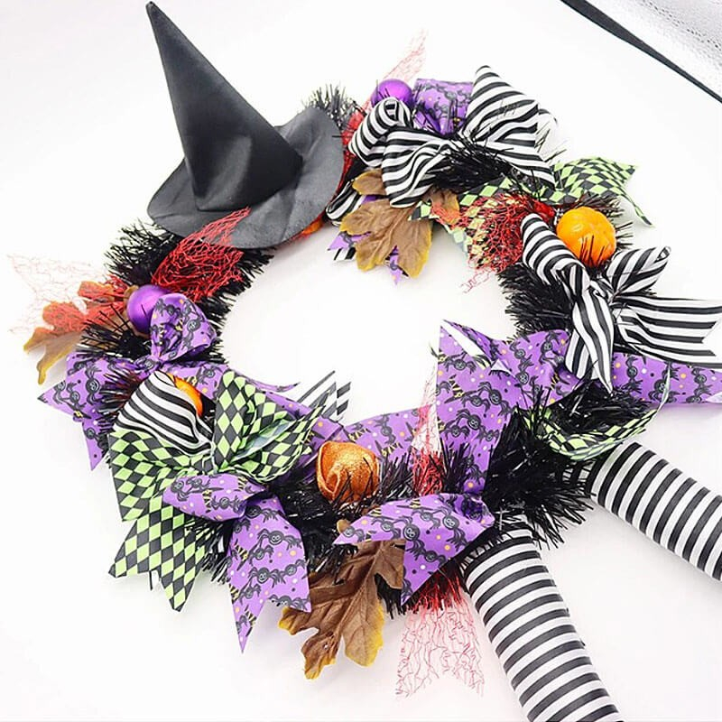 Halloween dørpynt med heks og sløjfer