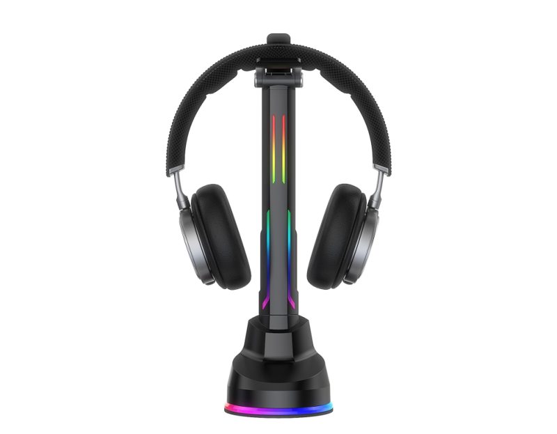 Headset holder med LED-lys og USB porte Headset holder med LED-lys og USB porte