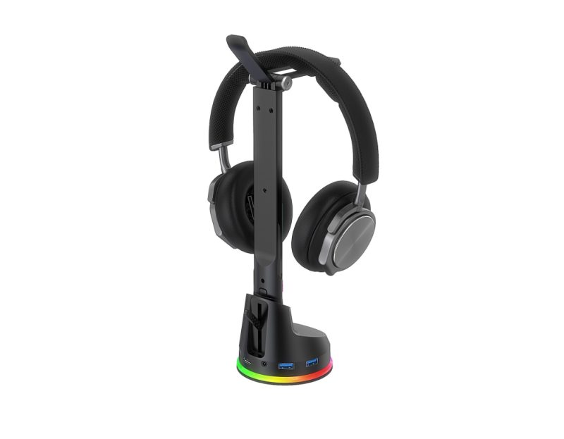 Headset holder med LED-lys og USB porte