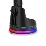 Headset holder med LED-lys og USB porte Headset holder med LED-lys og USB porte