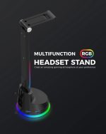 Headset holder med LED-lys og USB porte Headset holder med LED-lys og USB porte