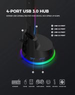 Headset holder med LED-lys og USB porte Headset holder med LED-lys og USB porte