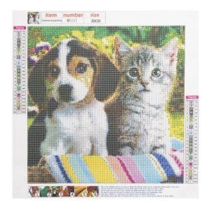 Hund og kat motiv 5D Diamond paint – 30 x 30 cm