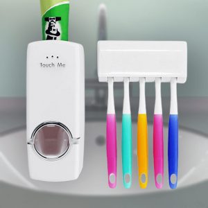 Automatisk tandpasta dispenser med tandbørsteholder
