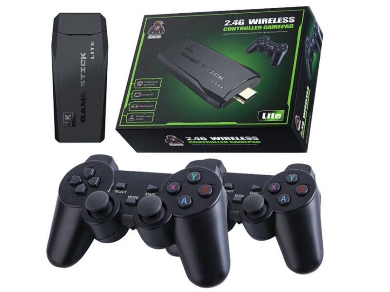Spillekonsol til HDMI stik og med 2 trådløse kontroller